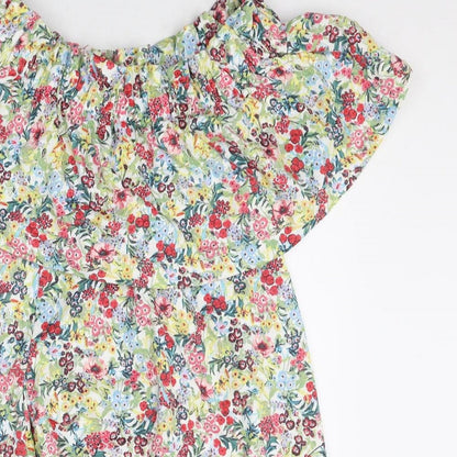 H&M Womens Multicoloured Floral Cotton A-Line Size XS Off the Shoulder Pullover