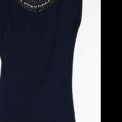 Warehouse Womens Blue Viscose A-Line Size 8 Round Neck Pullover