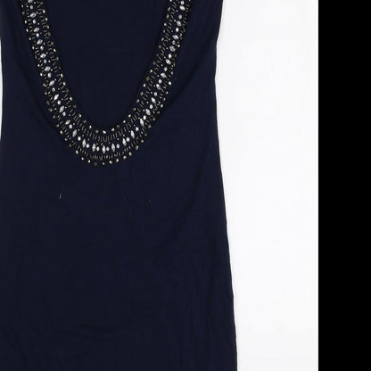 Warehouse Womens Blue Viscose A-Line Size 8 Round Neck Pullover