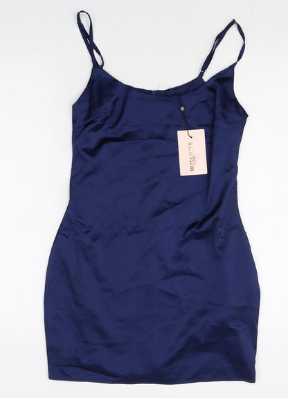 Missguided Womens Blue Polyester Slip Dress Size 10 Round Neck Zip