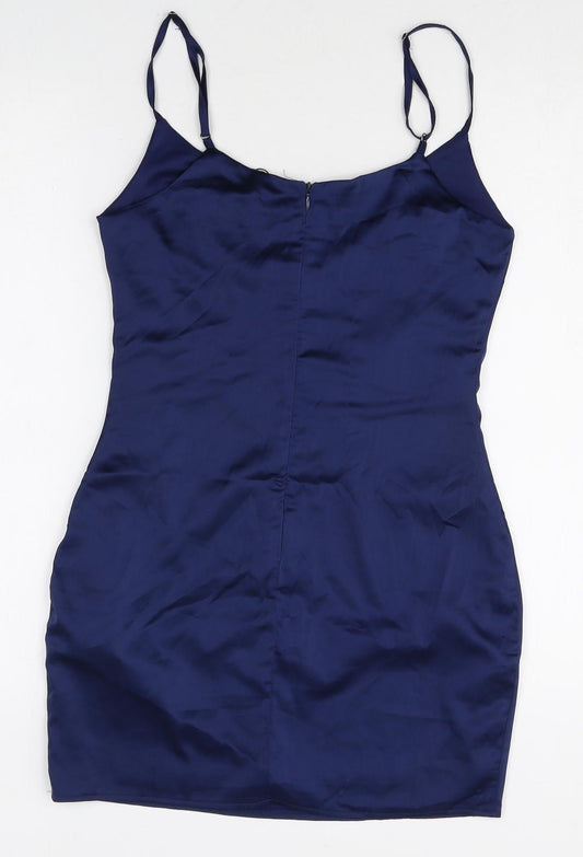 Missguided Womens Blue Polyester Slip Dress Size 10 Round Neck Zip
