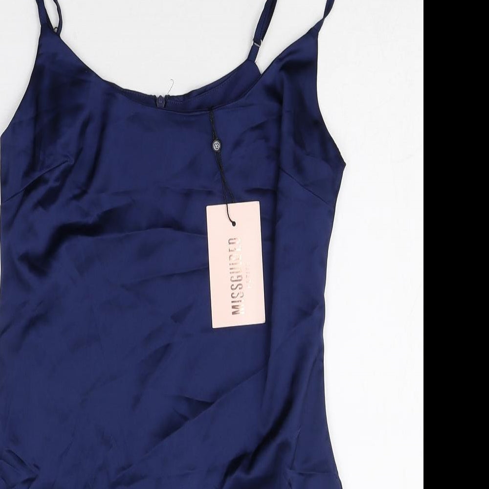 Missguided Womens Blue Polyester Slip Dress Size 10 Round Neck Zip