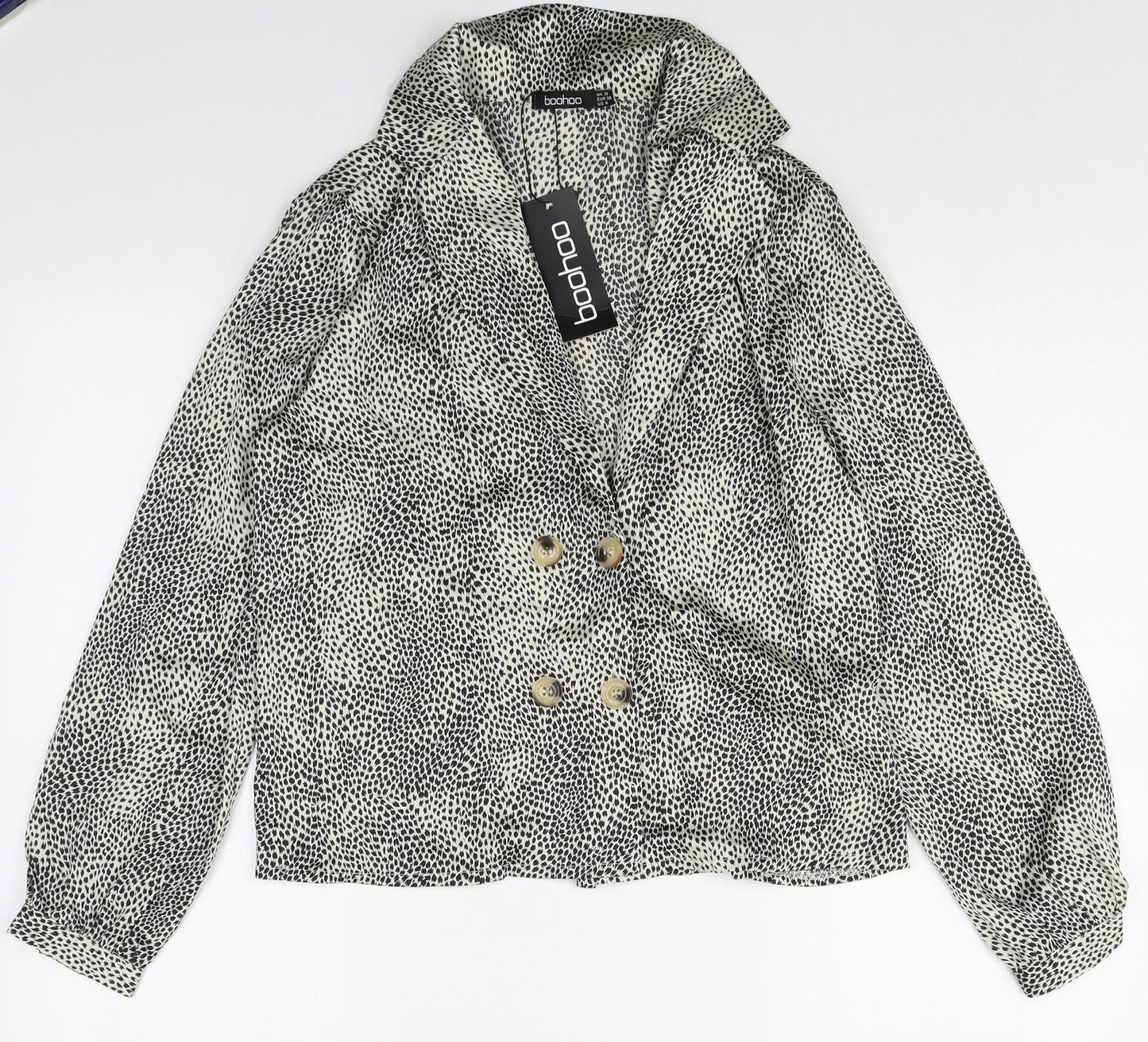 Boohoo Womens Multicoloured Geometric Polyester Basic Button-Up Size 10 V-Neck