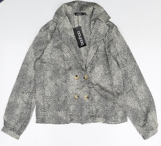 Boohoo Womens Multicoloured Geometric Polyester Basic Button-Up Size 10 V-Neck