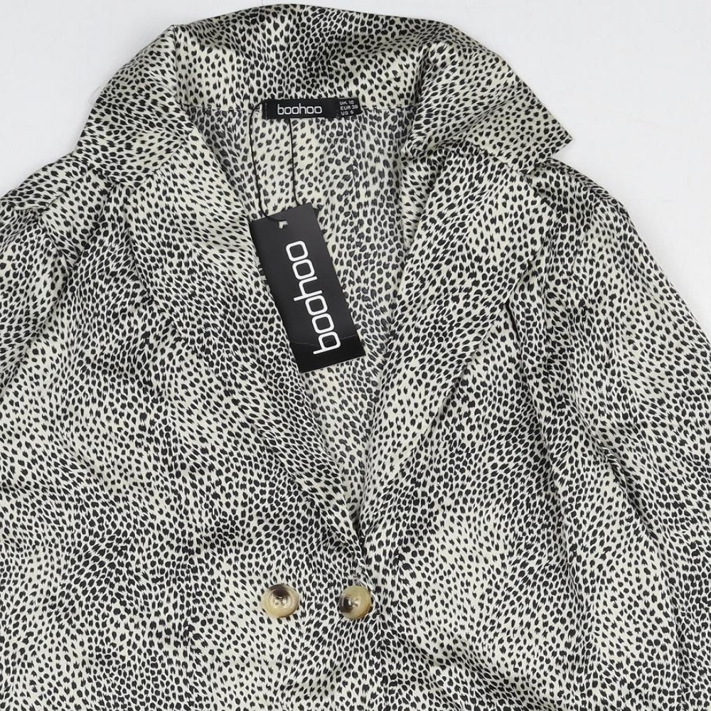 Boohoo Womens Multicoloured Geometric Polyester Basic Button-Up Size 10 V-Neck