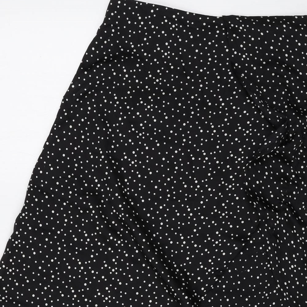 PRETTYLITTLETHING Womens Black Polka Dot Polyester Peasant Skirt Size 6 Zip