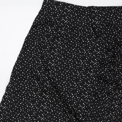 PRETTYLITTLETHING Womens Black Polka Dot Polyester Peasant Skirt Size 6 Zip