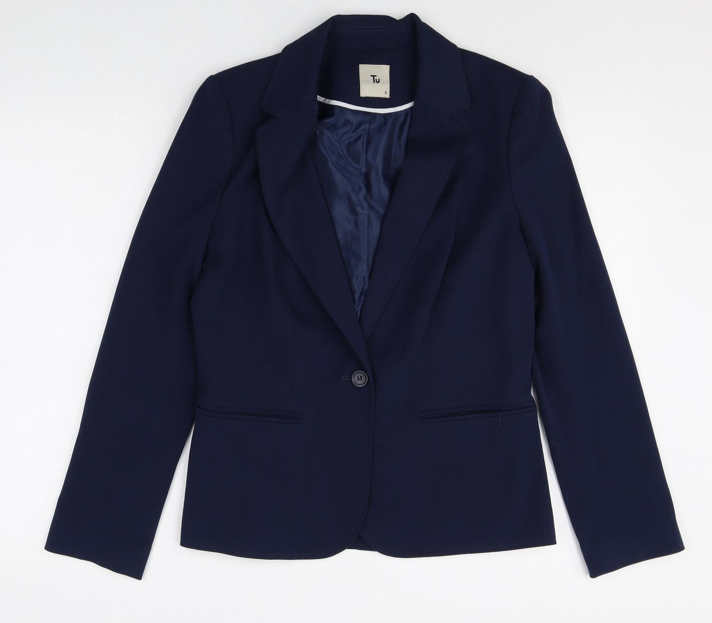 TU Womens Blue Polyester Jacket Blazer Size 8