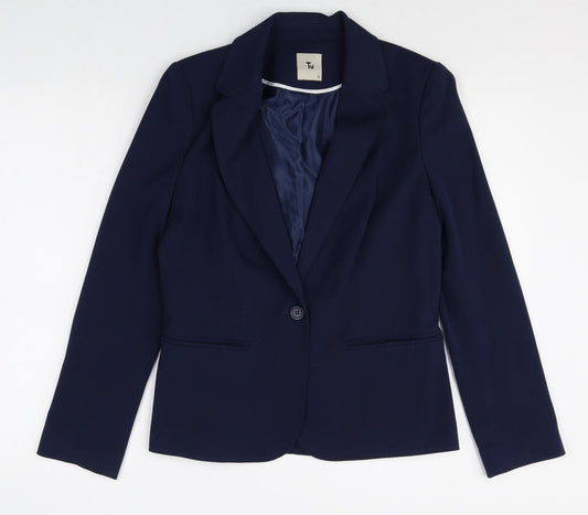TU Womens Blue Polyester Jacket Blazer Size 8