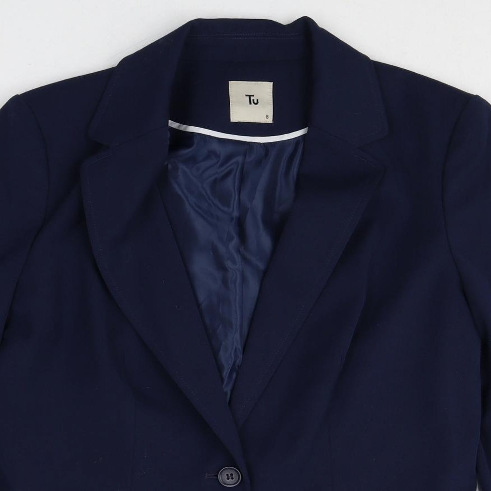 TU Womens Blue Polyester Jacket Blazer Size 8