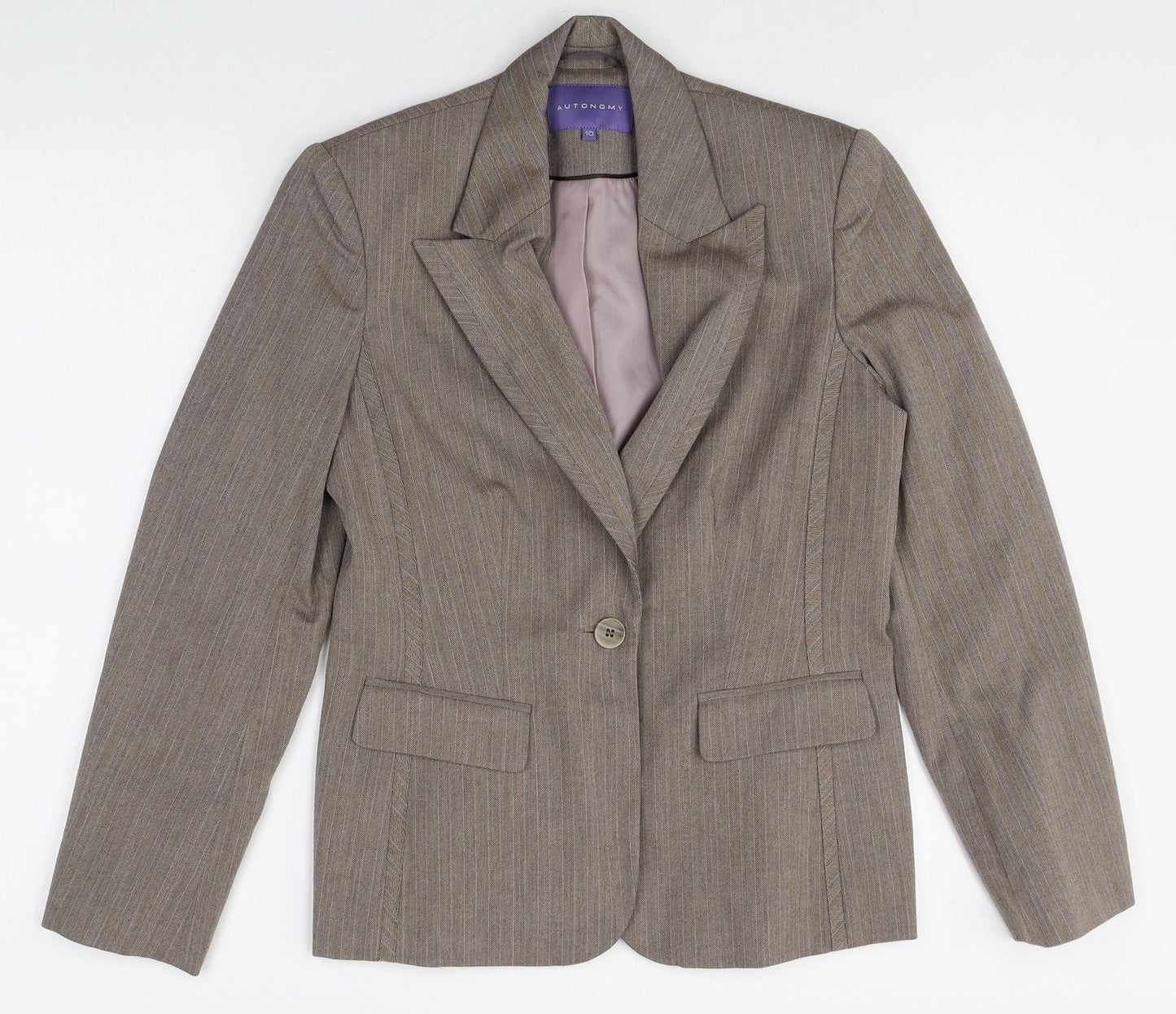 Autonomy Womens Brown Striped Polyester Jacket Blazer Size 10