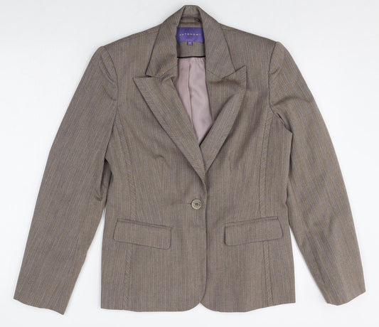 Autonomy Womens Brown Striped Polyester Jacket Blazer Size 10