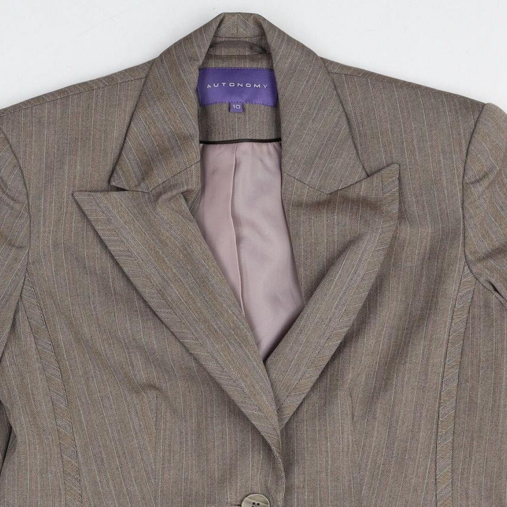Autonomy Womens Brown Striped Polyester Jacket Blazer Size 10