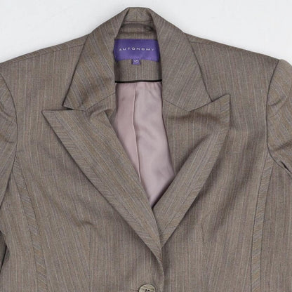Autonomy Womens Brown Striped Polyester Jacket Blazer Size 10