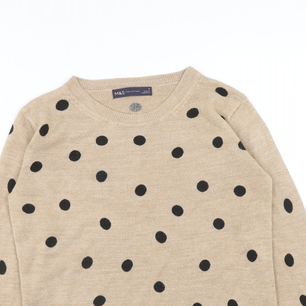 Marks and Spencer Womens Brown Round Neck Polka Dot Acrylic Pullover Jumper Size 6