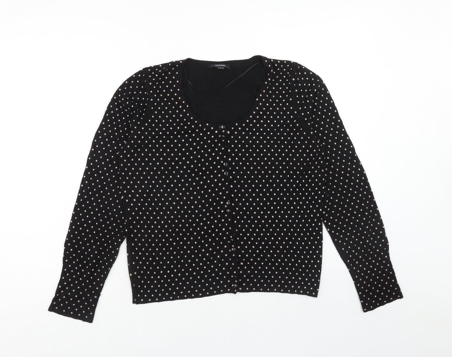 Comma Womens Blue Scoop Neck Polka Dot Viscose Cardigan Jumper Size 16