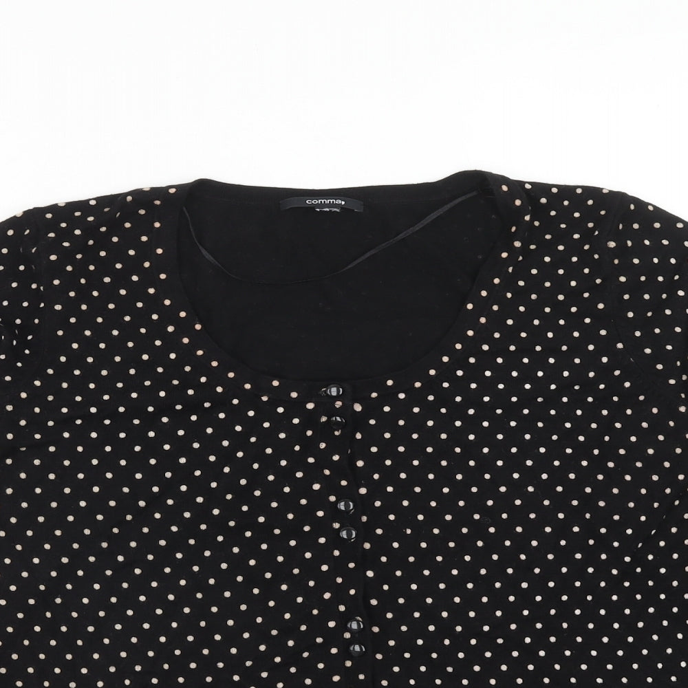 Comma Womens Blue Scoop Neck Polka Dot Viscose Cardigan Jumper Size 16