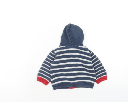 Mothercare Boys Blue Striped Polyester Full Zip Jumper Size 0-3 Months Zip