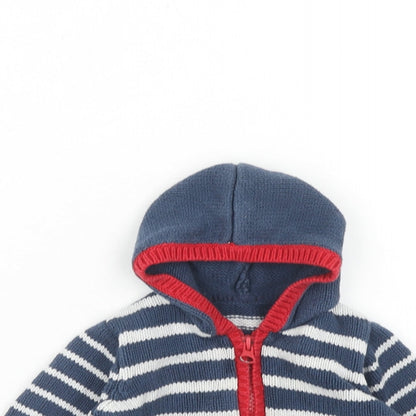Mothercare Boys Blue Striped Polyester Full Zip Jumper Size 0-3 Months Zip