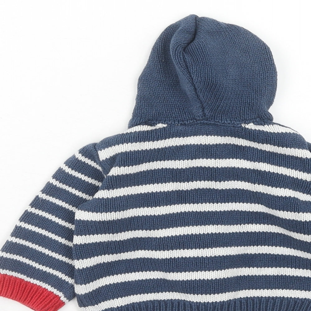 Mothercare Boys Blue Striped Polyester Full Zip Jumper Size 0-3 Months Zip