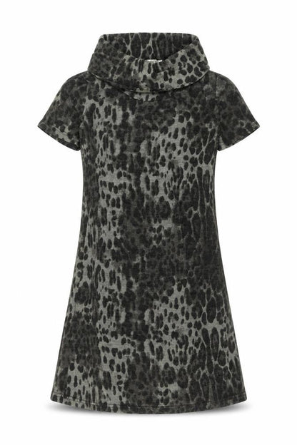Palme Womens Grey Animal Print Acrylic A-Line Size M Roll Neck Pullover - Leopard Pattern