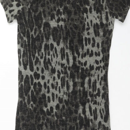 Palme Womens Grey Animal Print Acrylic A-Line Size M Roll Neck Pullover - Leopard Pattern