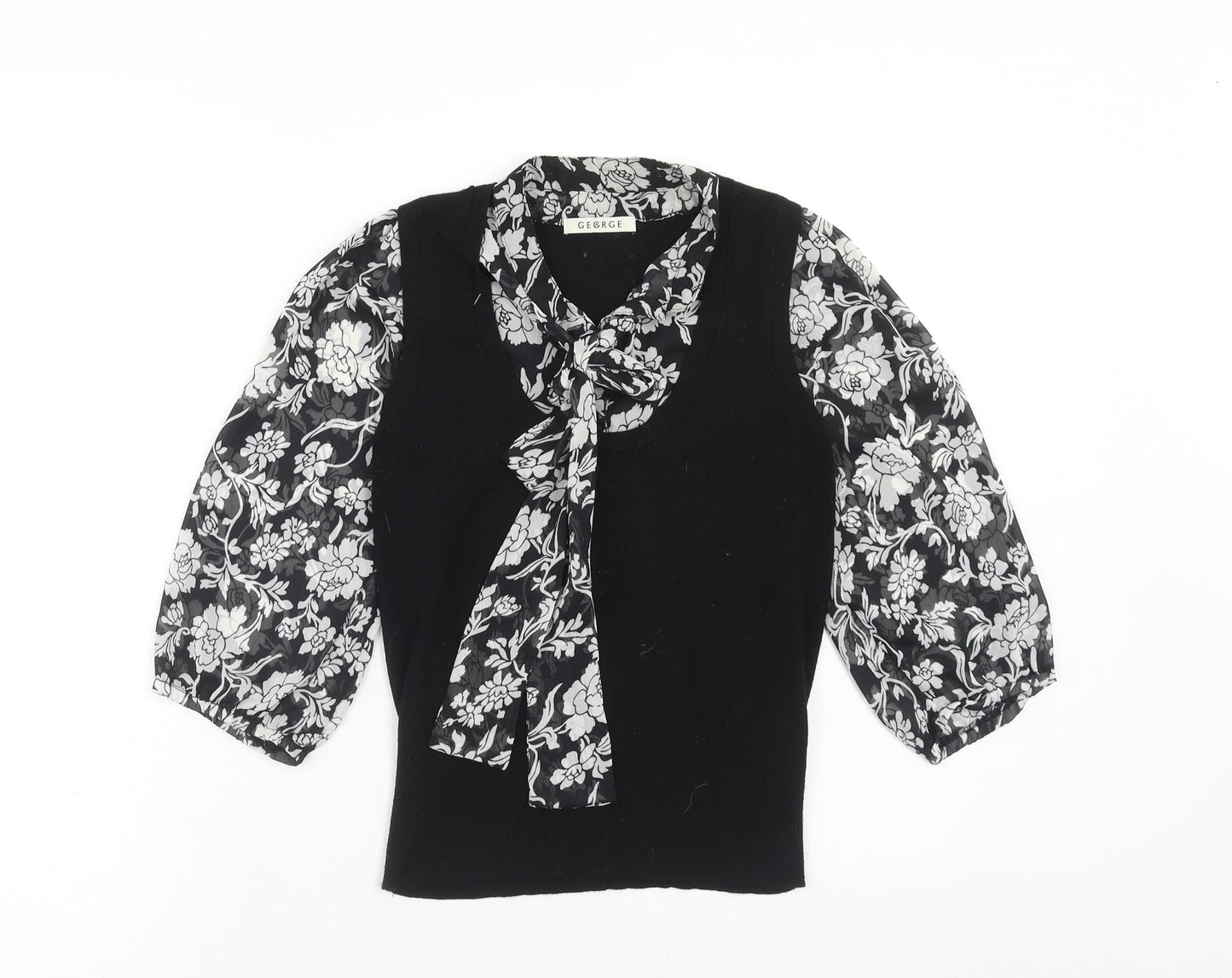 George Womens Blue Collared Floral Viscose Pullover Jumper Size 8