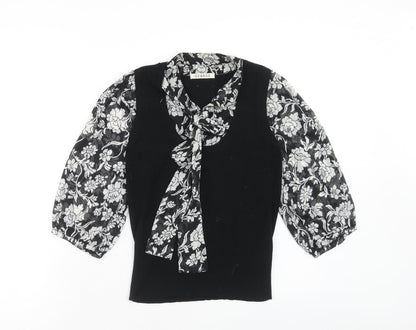 George Womens Blue Collared Floral Viscose Pullover Jumper Size 8