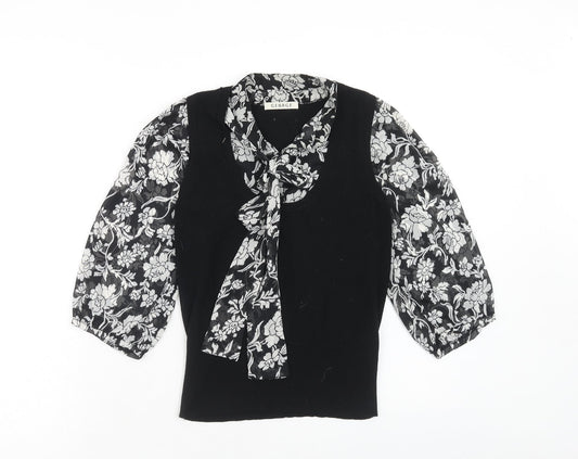 George Womens Blue Collared Floral Viscose Pullover Jumper Size 8