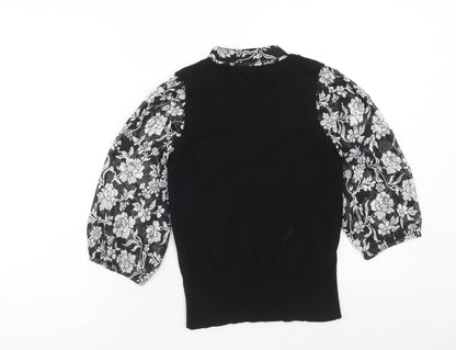 George Womens Blue Collared Floral Viscose Pullover Jumper Size 8