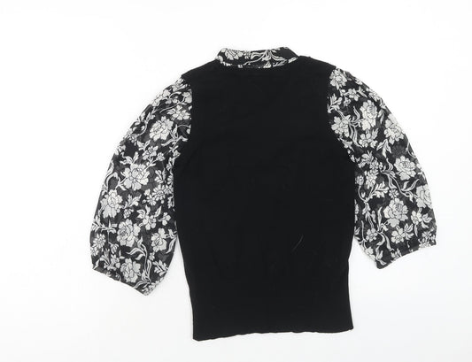 George Womens Blue Collared Floral Viscose Pullover Jumper Size 8