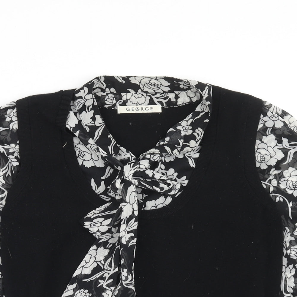 George Womens Blue Collared Floral Viscose Pullover Jumper Size 8