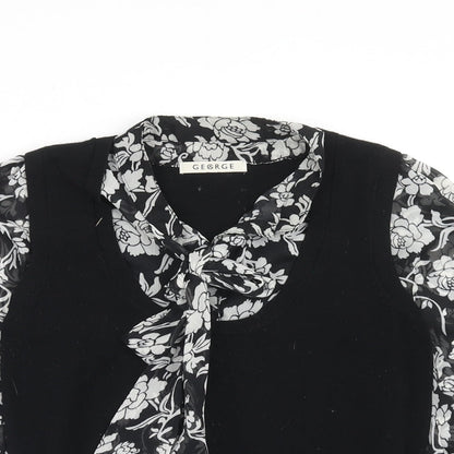 George Womens Blue Collared Floral Viscose Pullover Jumper Size 8