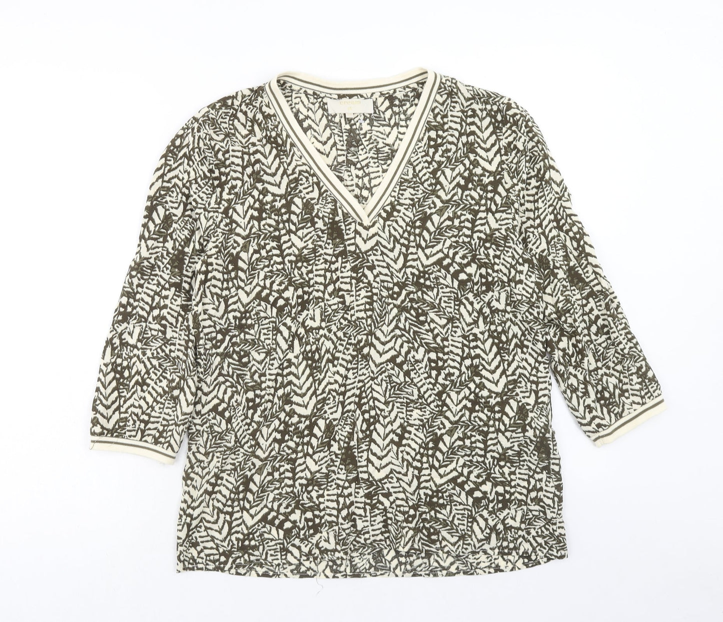 Cream Womens Beige Geometric Viscose Basic Blouse Size 8 V-Neck