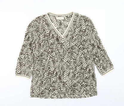 Cream Womens Beige Geometric Viscose Basic Blouse Size 8 V-Neck