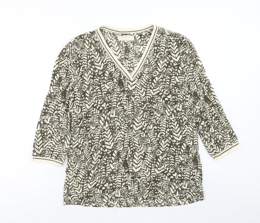 Cream Womens Beige Geometric Viscose Basic Blouse Size 8 V-Neck