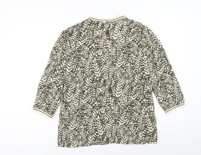 Cream Womens Beige Geometric Viscose Basic Blouse Size 8 V-Neck