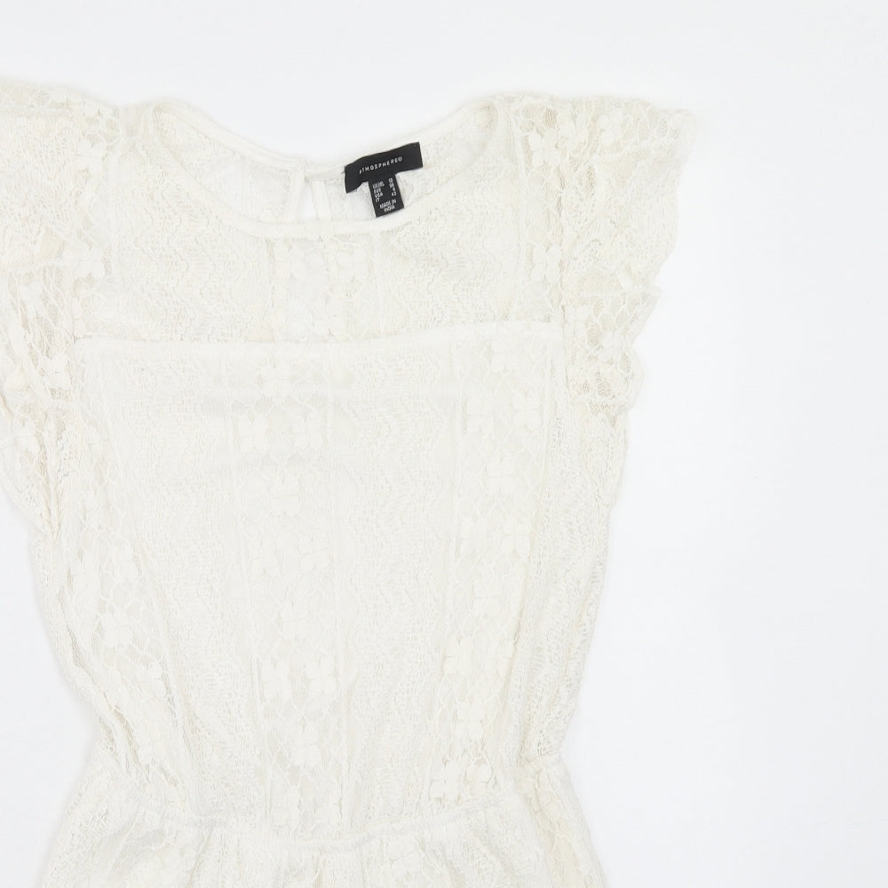 Atmosphere Womens Ivory Cotton Bodysuit One-Piece Size 10 Button