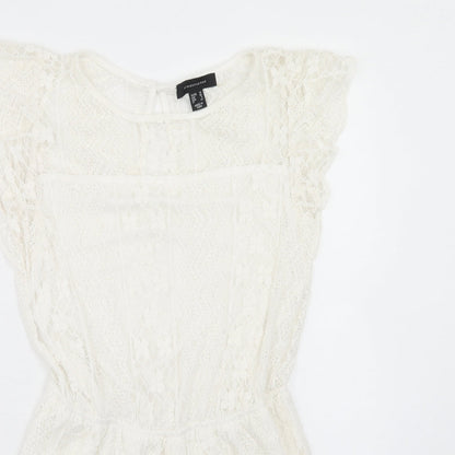 Atmosphere Womens Ivory Cotton Bodysuit One-Piece Size 10 Button