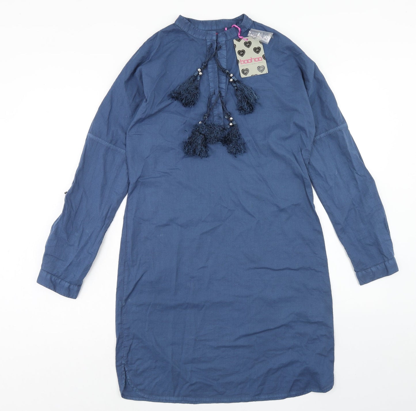 Boohoo Womens Blue Cotton Shift Size 10 V-Neck Pullover