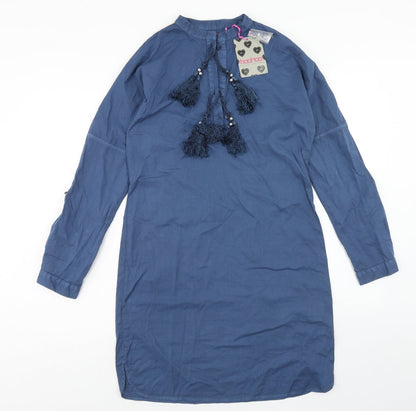 Boohoo Womens Blue Cotton Shift Size 10 V-Neck Pullover