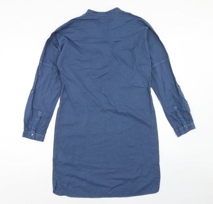 Boohoo Womens Blue Cotton Shift Size 10 V-Neck Pullover