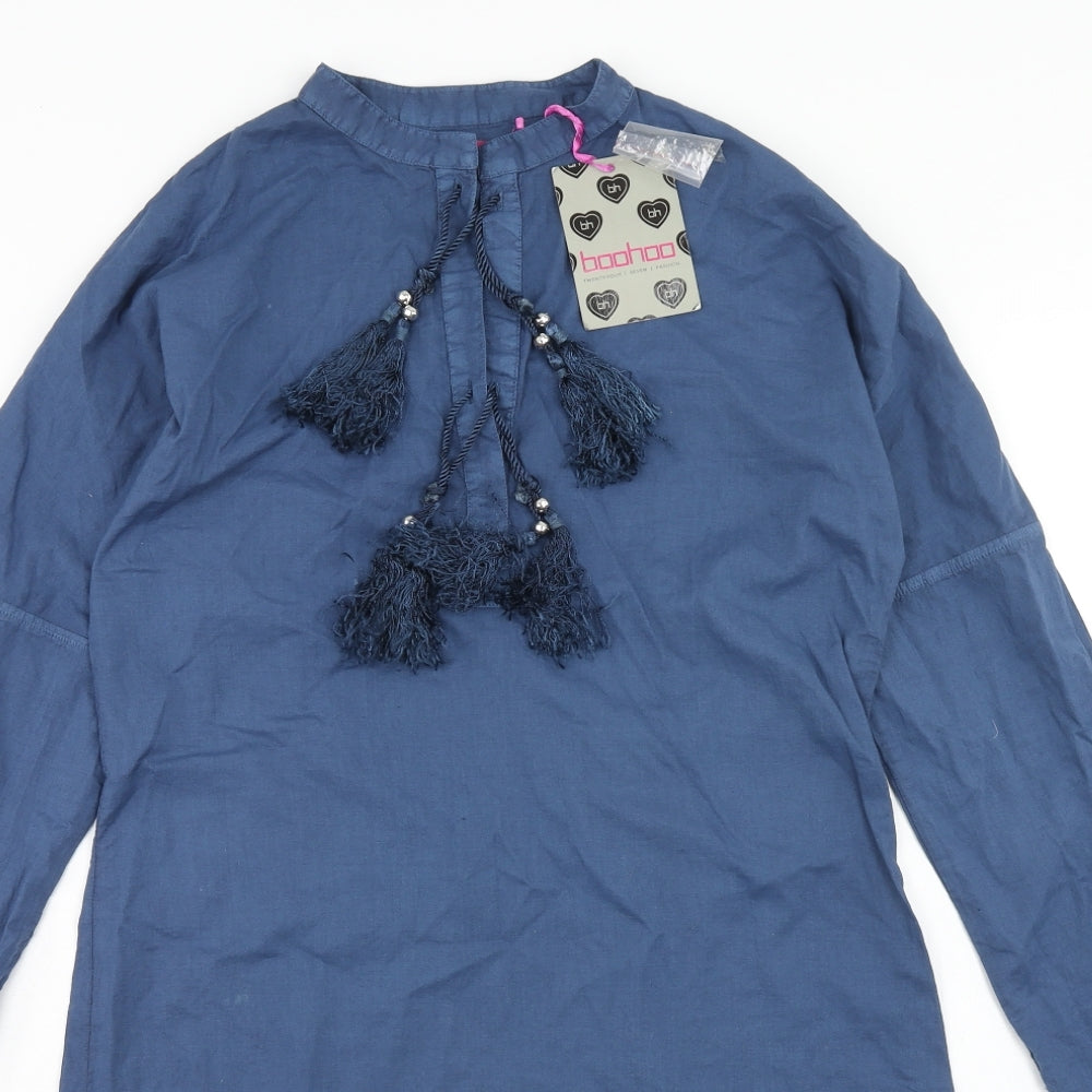 Boohoo Womens Blue Cotton Shift Size 10 V-Neck Pullover