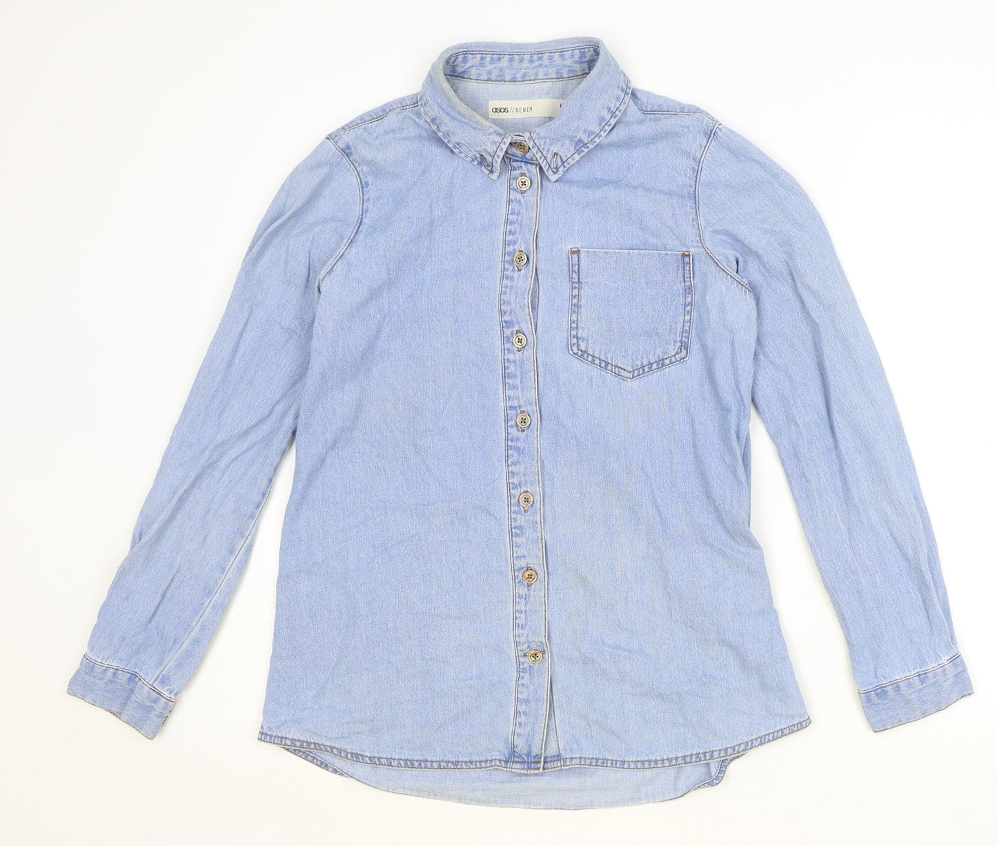 Womens UK Size 8 ASOS Blue Basic Button-Up