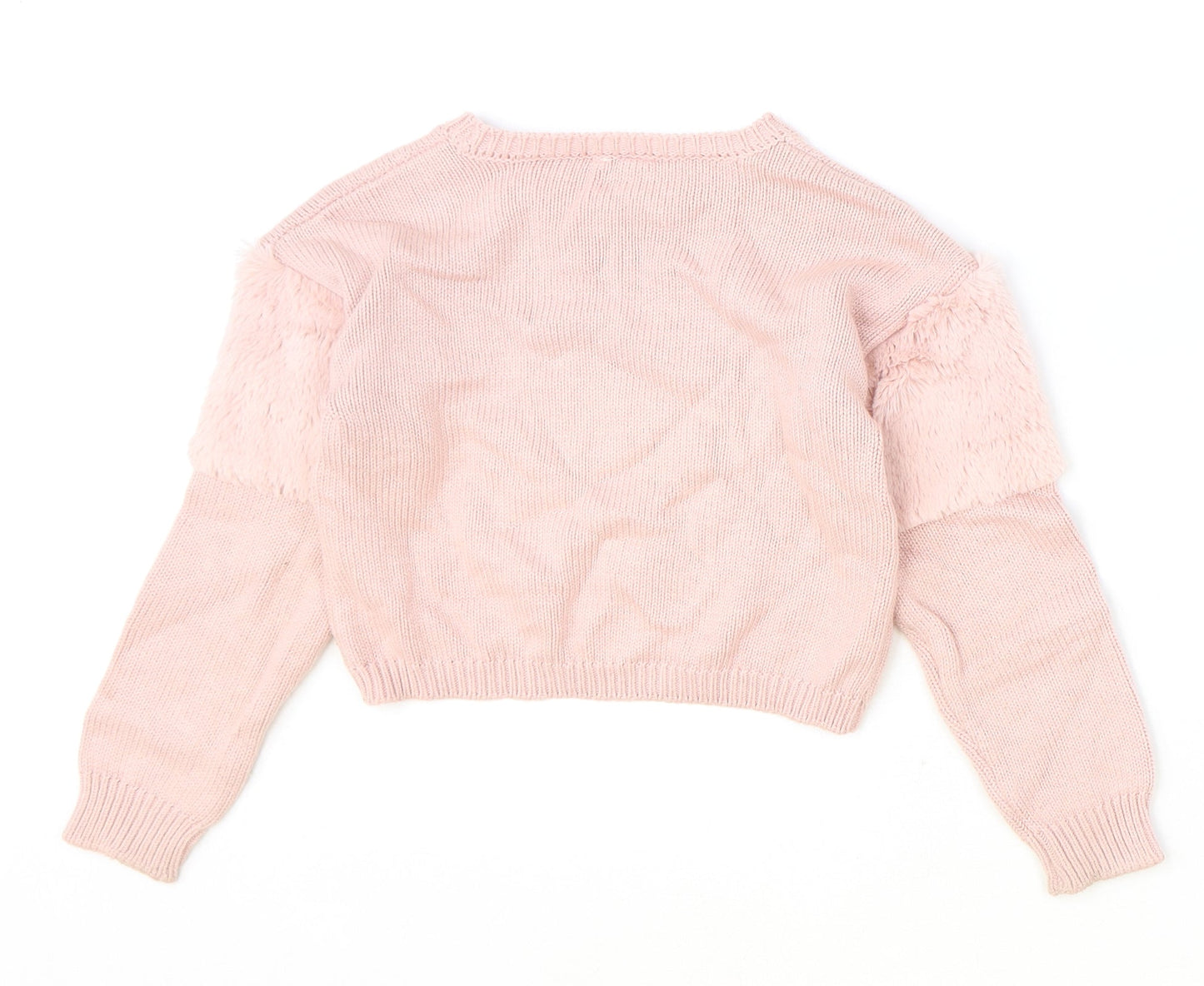Preworn Girls Pink Round Neck Cotton Pullover Jumper Size 5-6 Years Pullover