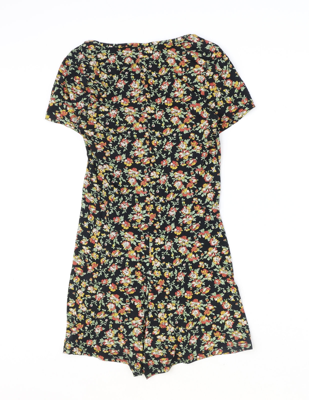 Topshop Womens Black Floral Polyester Playsuit One-Piece Size 6 Button