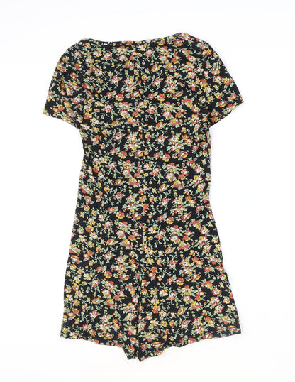 Topshop Womens Black Floral Polyester Playsuit One-Piece Size 6 Button