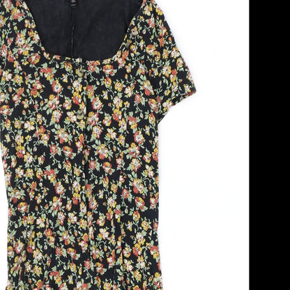 Topshop Womens Black Floral Polyester Playsuit One-Piece Size 6 Button