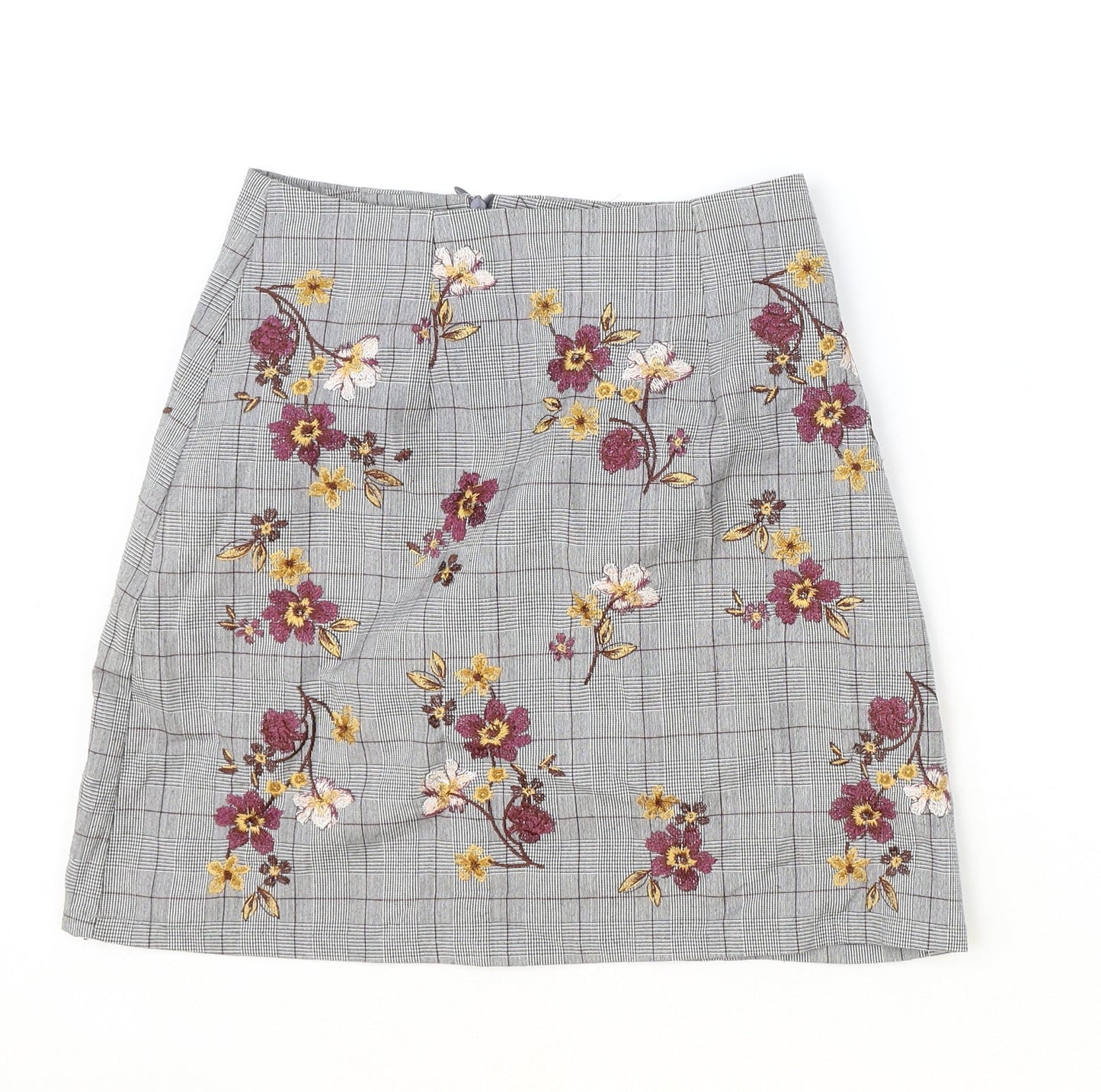 New Look Womens Grey Plaid Polyester Straight & Pencil Skirt Size 6 Zip - Flower Pattern