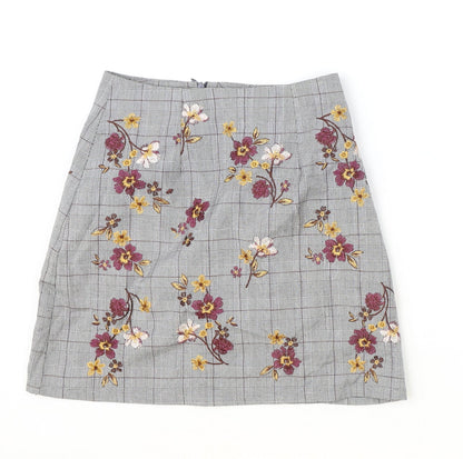 New Look Womens Grey Plaid Polyester Straight & Pencil Skirt Size 6 Zip - Flower Pattern